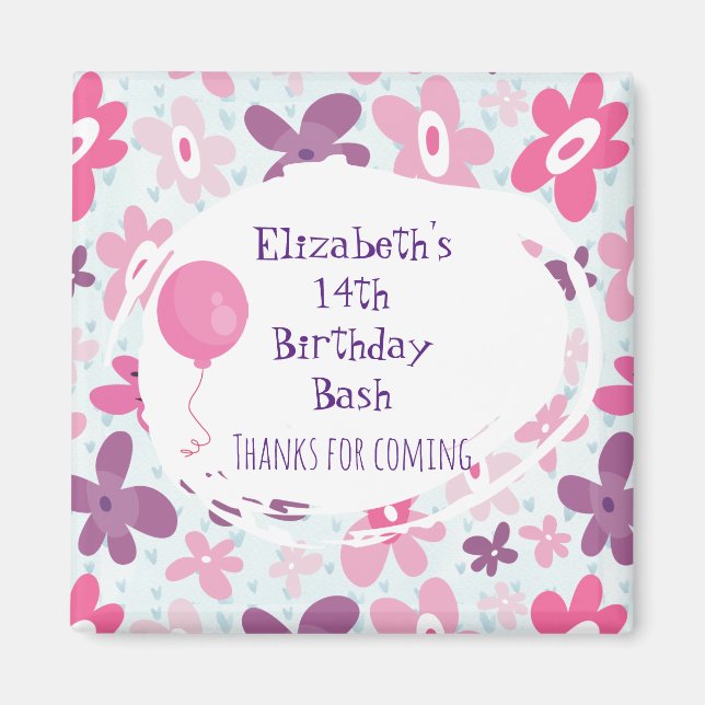 Rosa Blume Niedlich Whimsical Danke Geburtstag Magnet (Vorne)