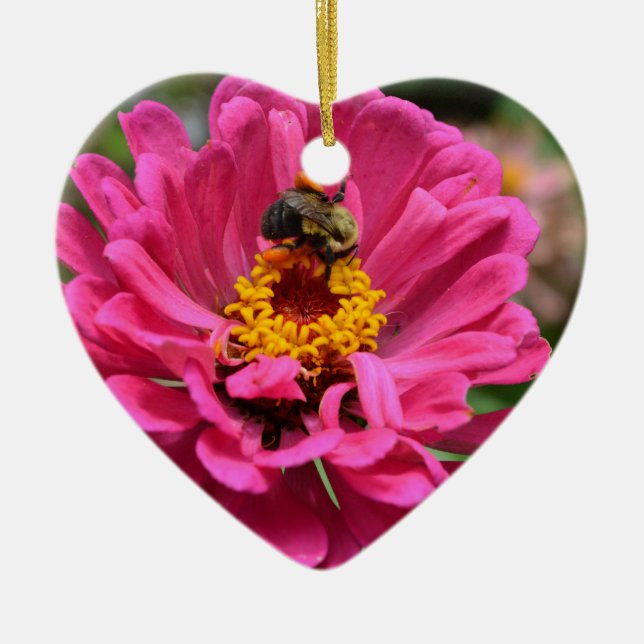Rosa Blume niedliche Biene Keramik Ornament (Vorne)