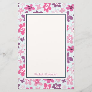 Rosa Blume Niedliches Muster Personalisiert Briefpapier