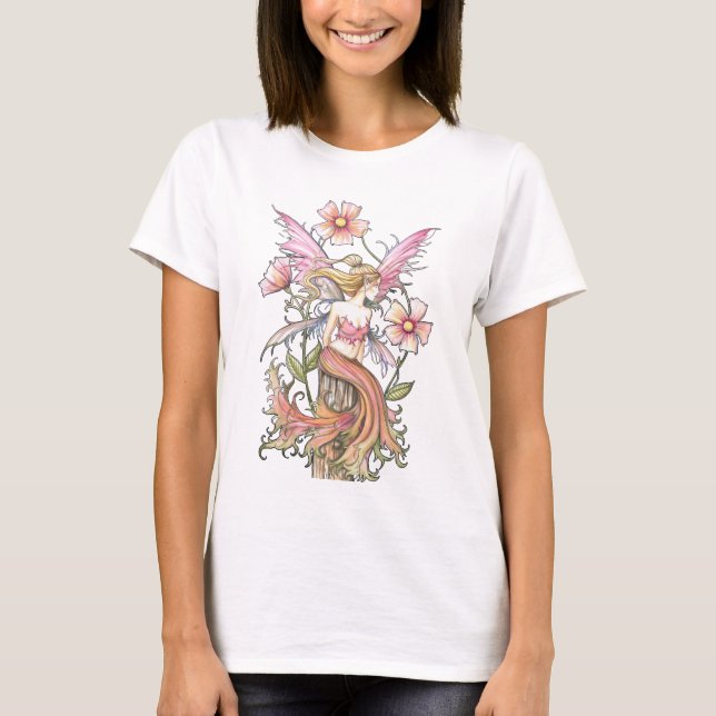 Rosa Blume, oben am Tank, Shirt (Vorderseite)