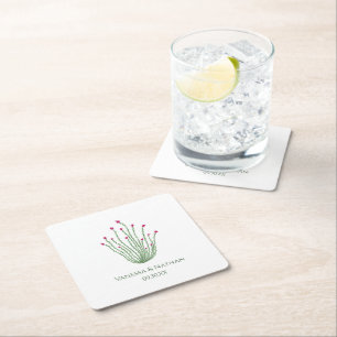 Rosa Blume Ocotillo Cactus Wedding Cocktail Hour Rechteckiger Pappuntersetzer