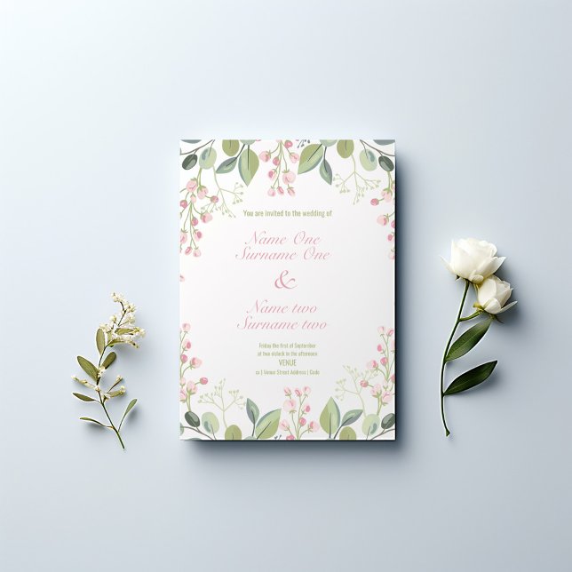 Rosa Blume, Olivenhaine Blätter, Hochzeit im Garte Einladung (Von Creator hochgeladen)