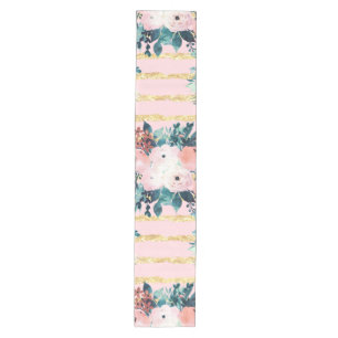 Rosa Blume Paint Gold Streifen Girls Design Mittelgroßer Tischläufer