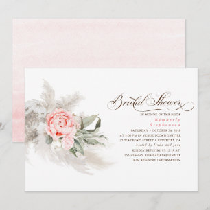 Rosa Blume Pampas Grass Elegantes Brautparty Einladung