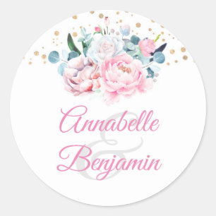 Rosa Blume   Peony Wedding Runder Aufkleber