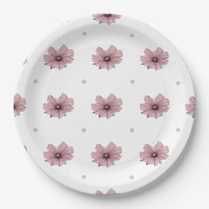 Rosa Blume-Polka-Punkte Pappteller