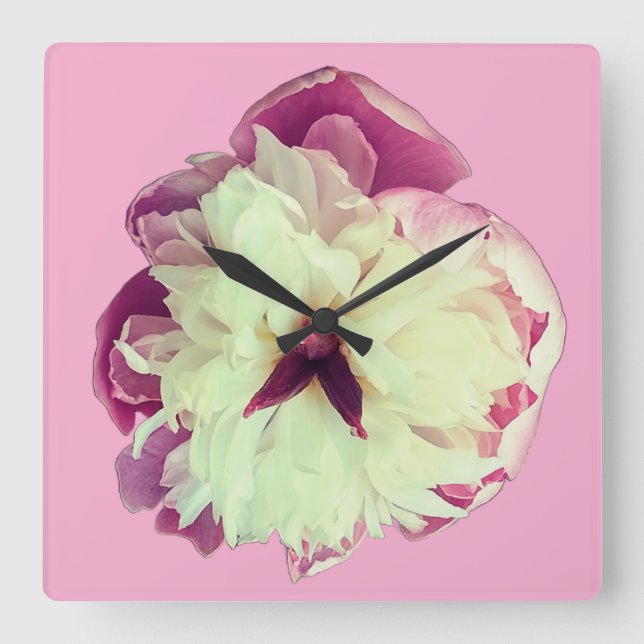 Rosa Blume Quadratische Wanduhr (Vorderseite)