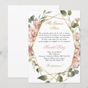 Rosa Blume Quinceanera Einladung