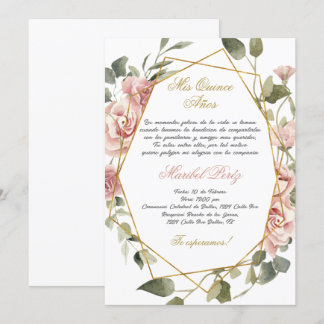 Rosa Blume Quinceanera Einladung
