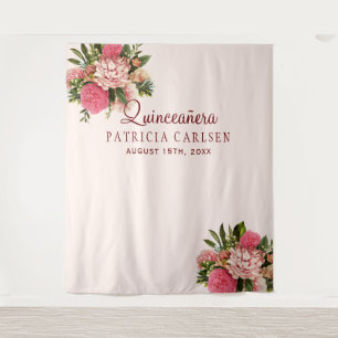 Rosa Blume Quinceañera Foto Stand Wandteppich