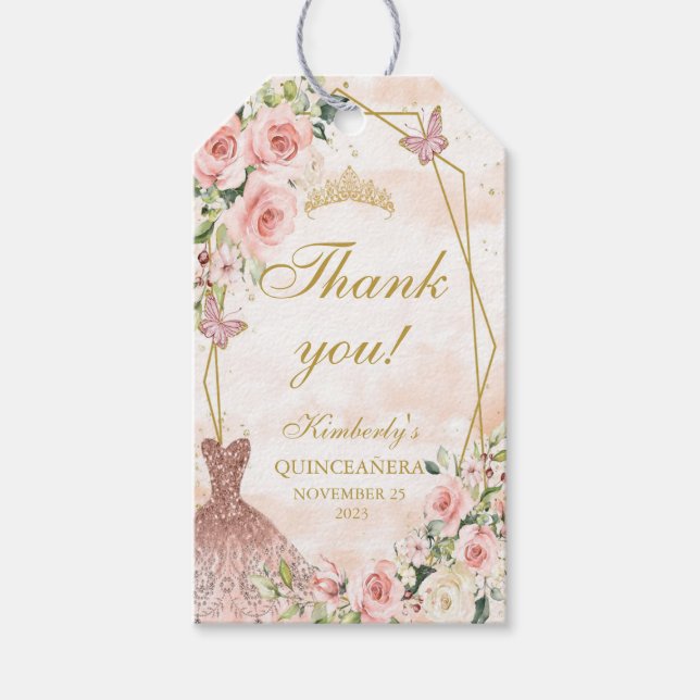Rosa Blume, Quinceañera Geschenkanhänger (Vorderseite)