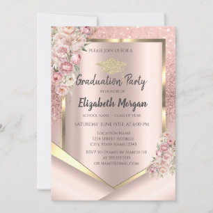 Rosa Blume Rahmen Rose Gold Glitzer Abschluss Einladung