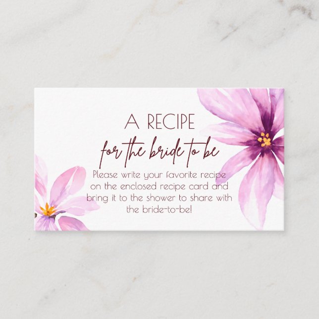 Rosa Blume Rezept für die Braut Begleitkarte (Vorderseite)