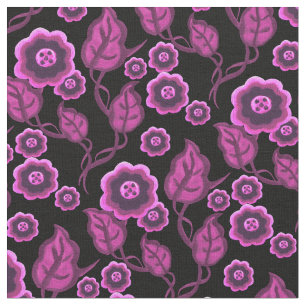Rosa Blume/rosa Blätter/Folkloreblüte/Schwarz Stoff