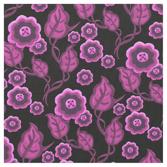 Rosa Blume/rosa Blätter/Folkloreblüte/Schwarz Stoff (Nahaufnahme)