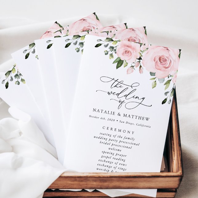 Rosa Blume, rosa Blume, Boho, Hochzeitsprogramm (Von Creator hochgeladen)