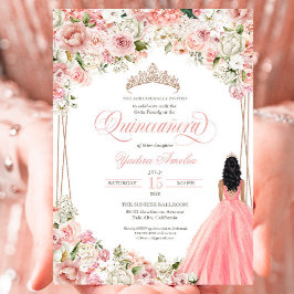 Rosa Blume Rosa Elegante Gown Quinceañera Einladung