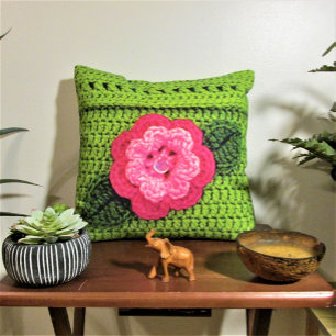 Rosa Blume Rosa Kunsthandwerk Crochet Print Outdoo Kissen Für Draußen