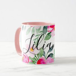 Rosa Blume Rosa Pastellfarben Aquarellfarben Name Tasse