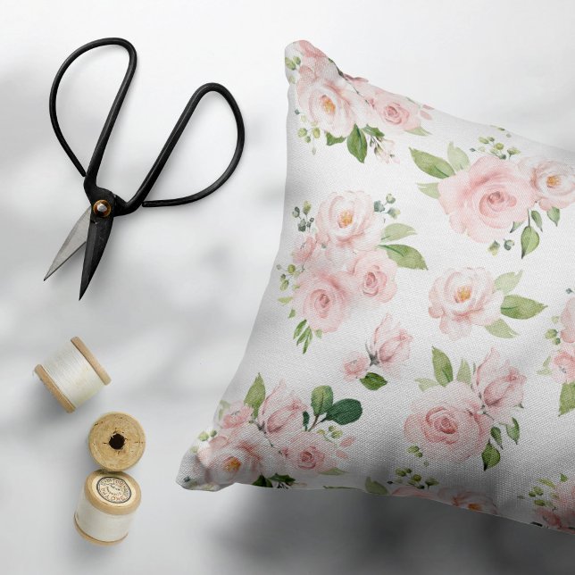 Rosa Blume, rosa Rosen, Aquarellfarben-Blume Dekokissen (Von Creator hochgeladen)