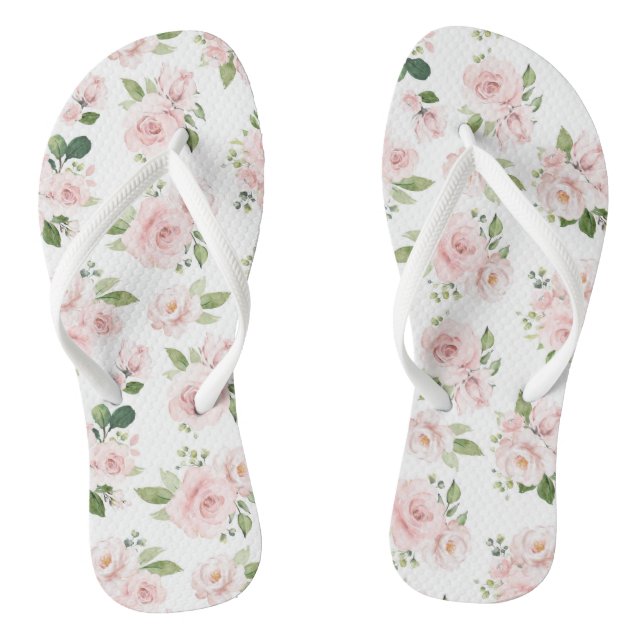 Rosa Blume, rosa Rosen, Aquarellfarben-Blume Flip Flops (Fußbett)