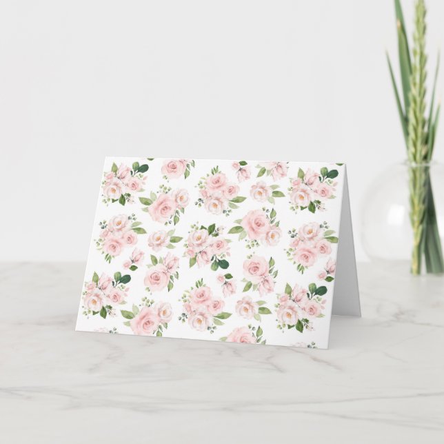 Rosa Blume, rosa Rosen, Aquarellfarben-Blume Karte (Vorderseite)