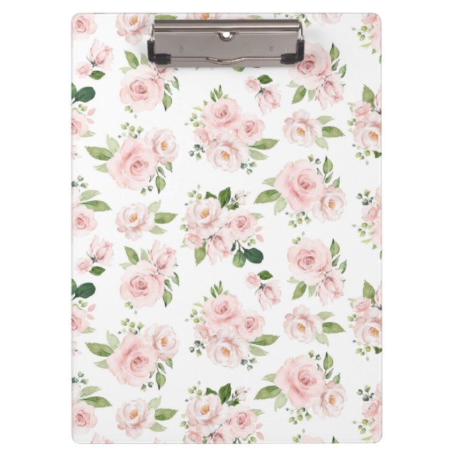Rosa Blume, rosa Rosen, Aquarellfarben-Blume Klemmbrett (Vorderseite)