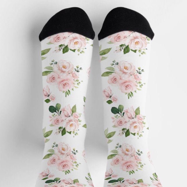 Rosa Blume, rosa Rosen, Aquarellfarben-Blume Socken (Oben)