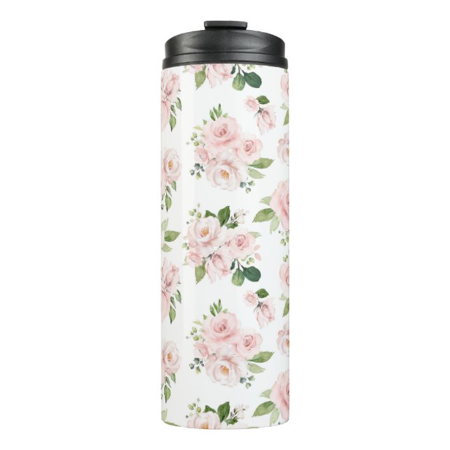 Rosa Blume, rosa Rosen, Aquarellfarben-Blume Thermosbecher (Vorderseite)