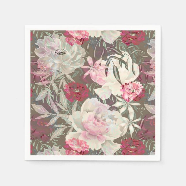 Rosa Blume Rosa Zitronen Blumenstrauß Serviette (Vorderseite)