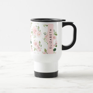 Rosa Blume, Rose, Aquarell-Blume, Ihr Name Reisebecher