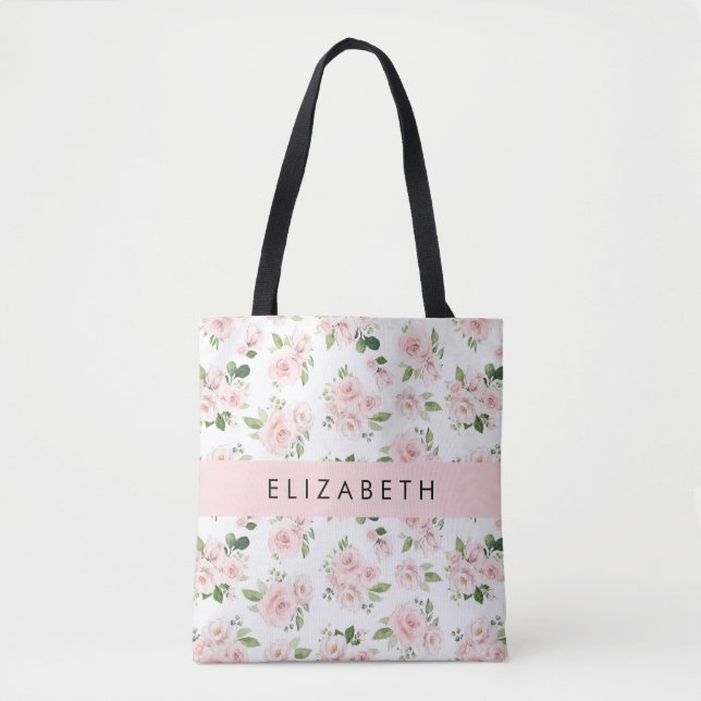 Rosa Blume, Rose, Aquarell-Blume, Ihr Name Tasche (Vorderseite)