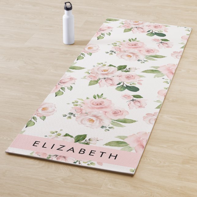 Rosa Blume, Rose, Aquarell-Blume, Ihr Name Yogamatte (Beispiel)