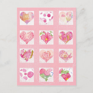 Rosa Blume Rose für Wasserfarbenherde Katzenkorb Postkarte