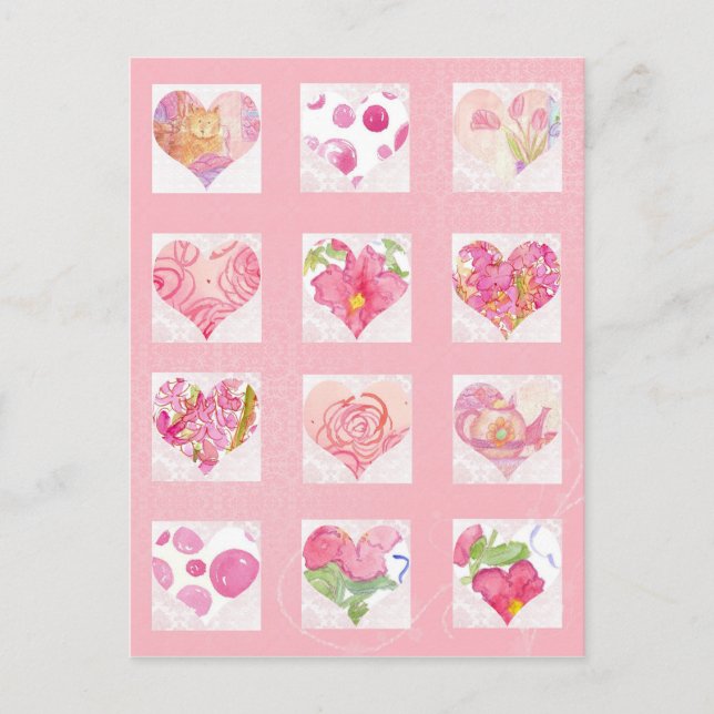 Rosa Blume Rose für Wasserfarbenherde Katzenkorb Postkarte (Vorderseite)