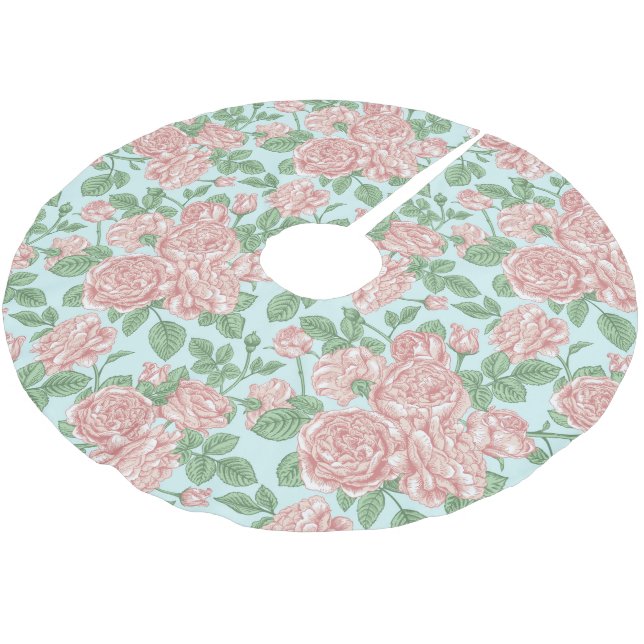 Rosa Blume Rose Garten Bouquet Muster Polyester Weihnachtsbaumdecke (Schrägansicht)