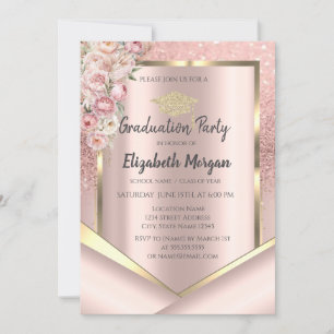 Rosa Blume Rose Gold Glitzer Abschluss Einladung