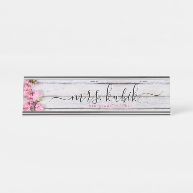 Rosa Blume Rose Gold Lehrer Schreibtisch Namenssch Schreibtischnamensplakette (Vorderseite )