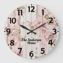 Rosa Blume Rustikal Große Wanduhr