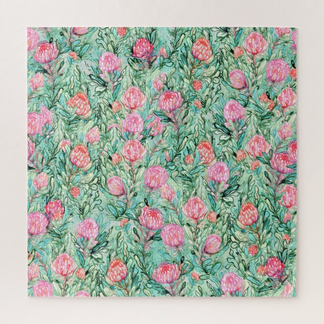 Rosa Blume, Salbei grün, nahtlos. (Vertikal)