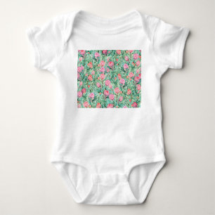 Rosa Blume, Salbei grün, nahtlos. Baby Strampler
