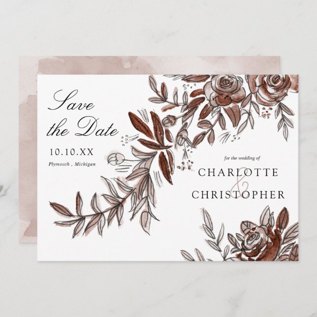 Rosa Blume Save the Date Einladung (Vorne/Hinten)