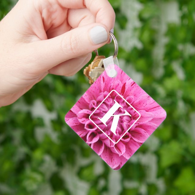 Rosa Blume Schlüsselanhänger mit Monogramm (Hand)