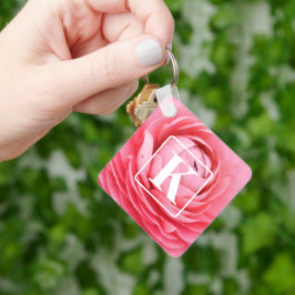 Rosa Blume Schlüsselanhänger mit Monogramm