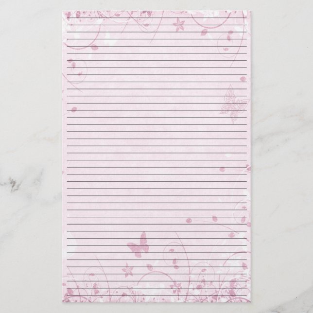Rosa Blume Schmetterlinge Leisten Papier (Vorderseite)