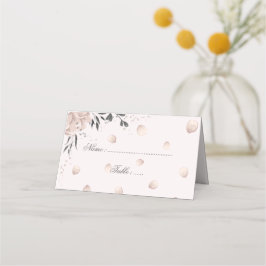 Rosa Blume, schwarz, Blätter und Blütenblätter Platzkarte