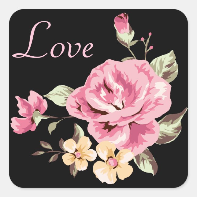 Rosa Blume Schwarze Flora Liebe Aufkleber (Vorderseite)