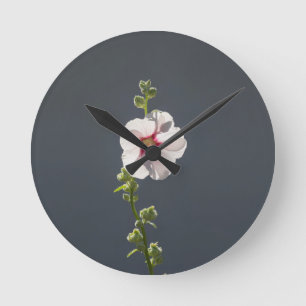 Rosa Blume Schwarze grüne Blätter auf dunkelgrau Runde Wanduhr