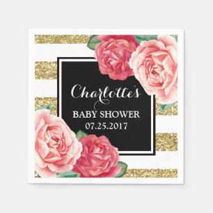Rosa Blume Schwarze Streifen Kinderdusche Serviette