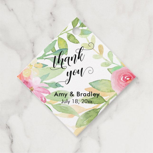 Rosa Blume Script Danke Personalisierte Hochzeit Geschenkanhänger (Vorderseite)